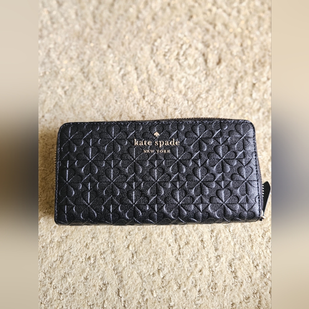 Kate Spade Black Embossed Floral Wallet